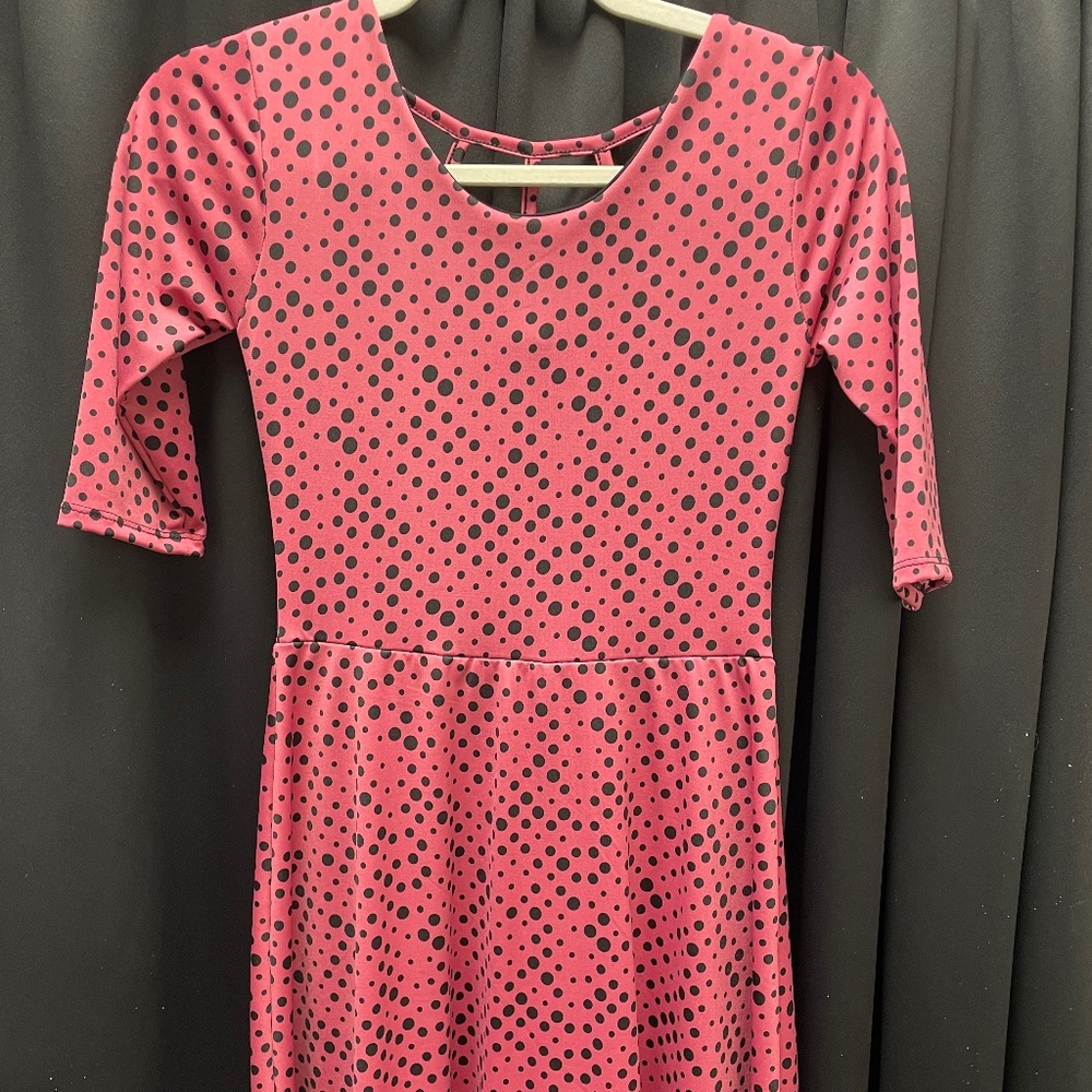NWT Pink with Black Polka Dots Girls Dress 3/4 Sleeve